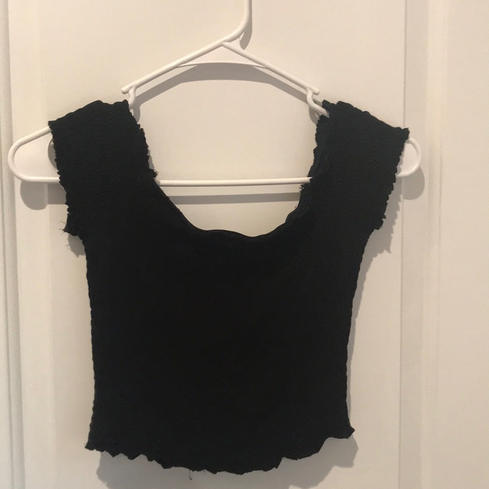 Off the shoulder cropped smocked black top